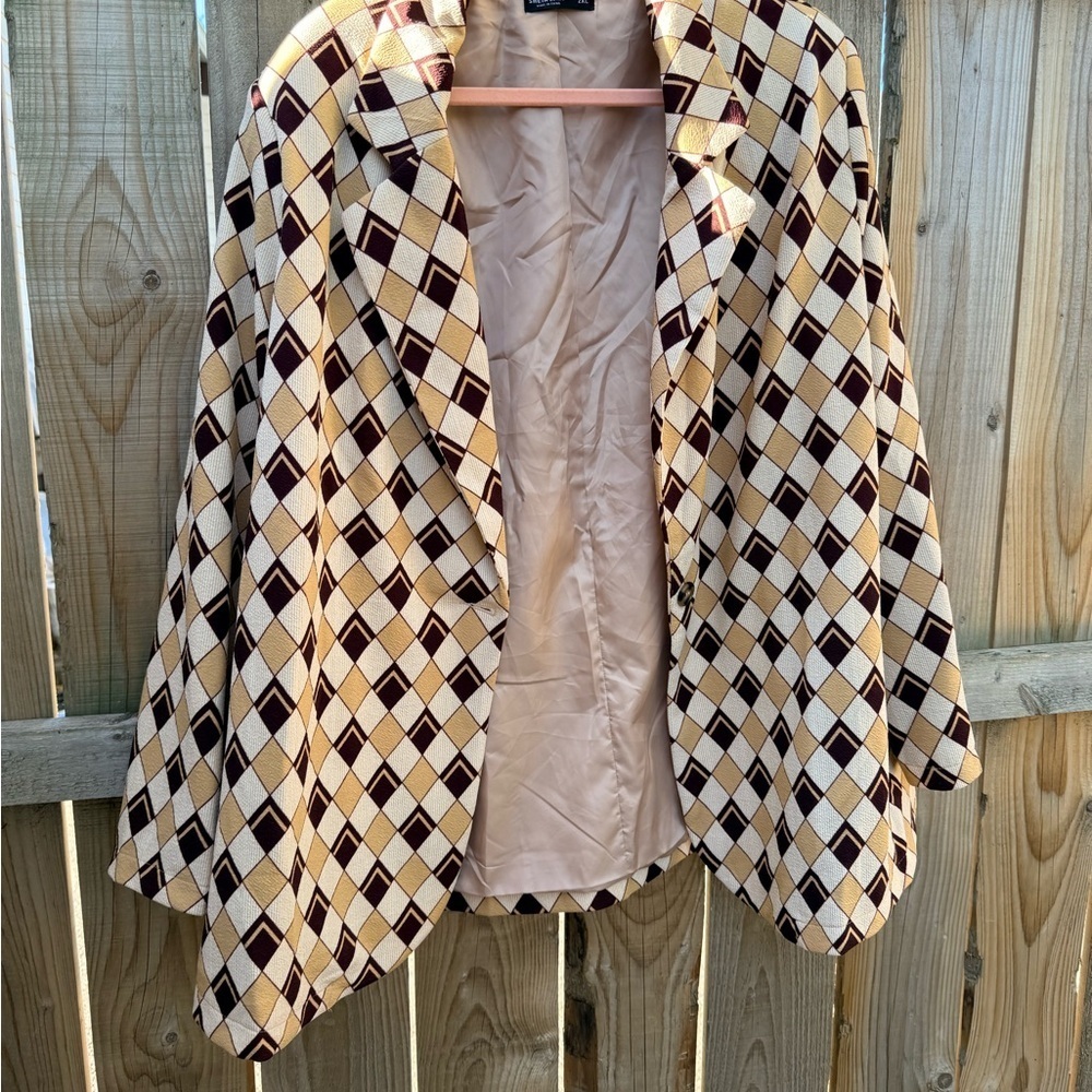 SHEIN Retro Blazer in Cream and Brown